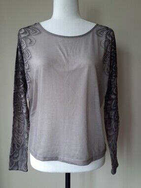 BCBG MaxAzria Women's Taupe Sheer Long-Sleeve Top
